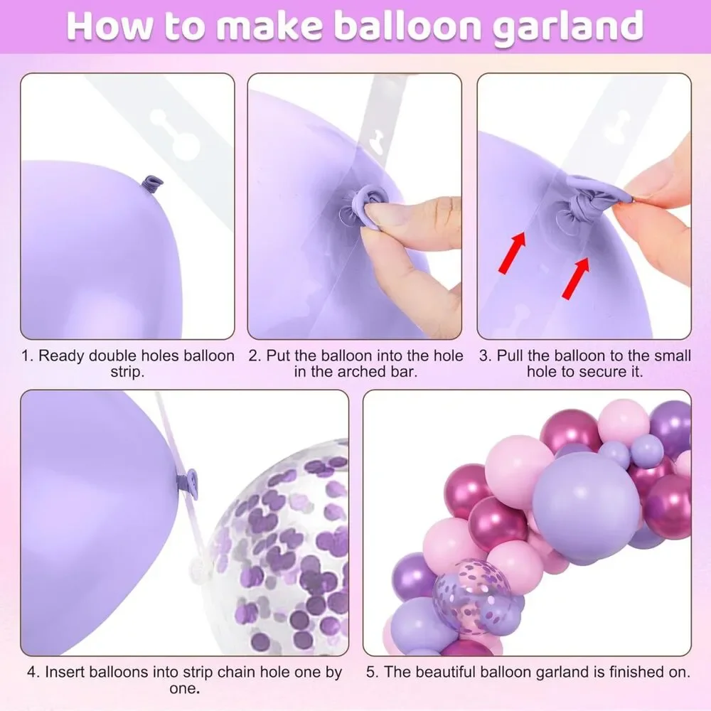 Amandir 153pcs Pink Purple Balloon Garland Arch Metallic Confetti Party Decor